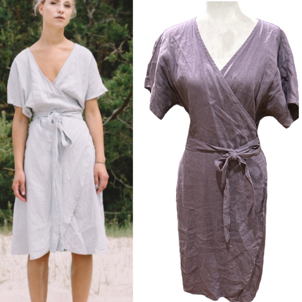 Linenfox Mimosa Dusty Lavender Wrap Linen Shirt Dress - S / M